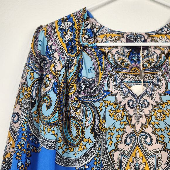 Hale Bob Silk Blue Blouse V Neck Long Sleeve Size Small NWT - Picture 2 of 12
